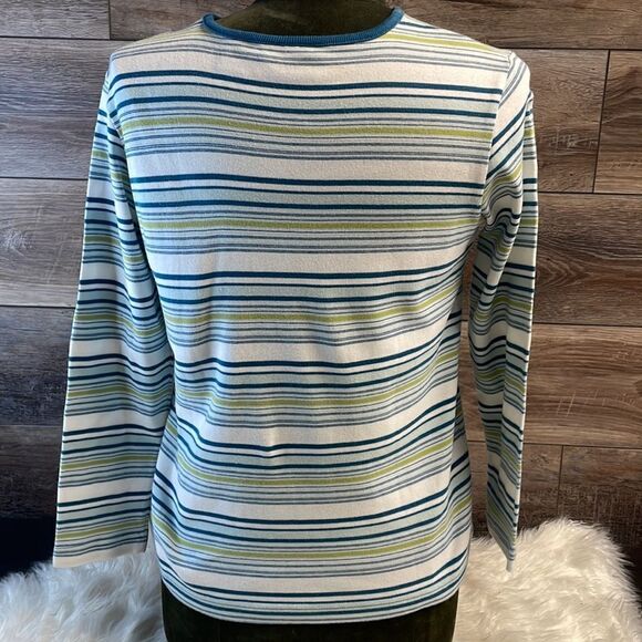CB Casual Ladies Striped Long Sleeve Top, Size Small, Blue,White and Green - Picture 3 of 4